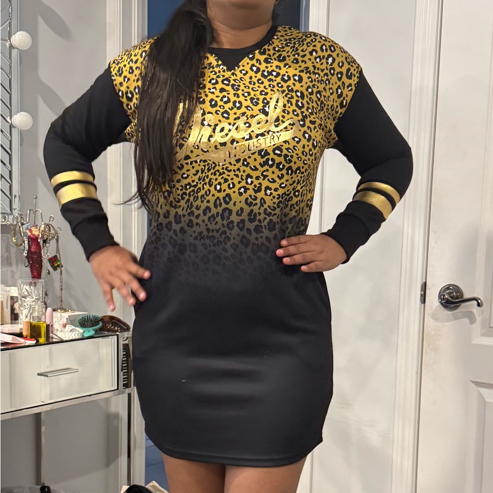 Gold and Black Leopard Print Dress